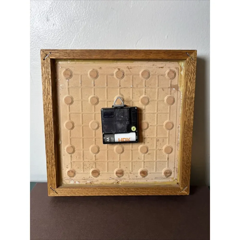Handmade Ceramic MCM Oak Wooden Frame‎ Tile Wall Clock Vintage WORKS